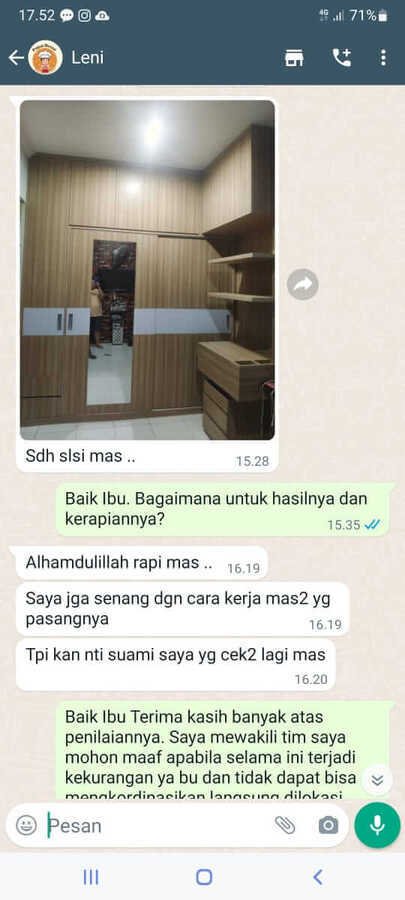 Testimonial Mrs. Lenny jasa pembuatan custom furniture